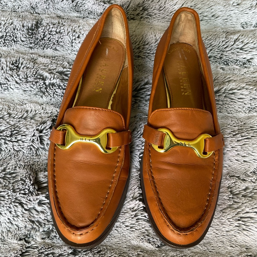 Lauren by Ralph Lauren Brown soft loafers size 8.5 gold buckle bit classic